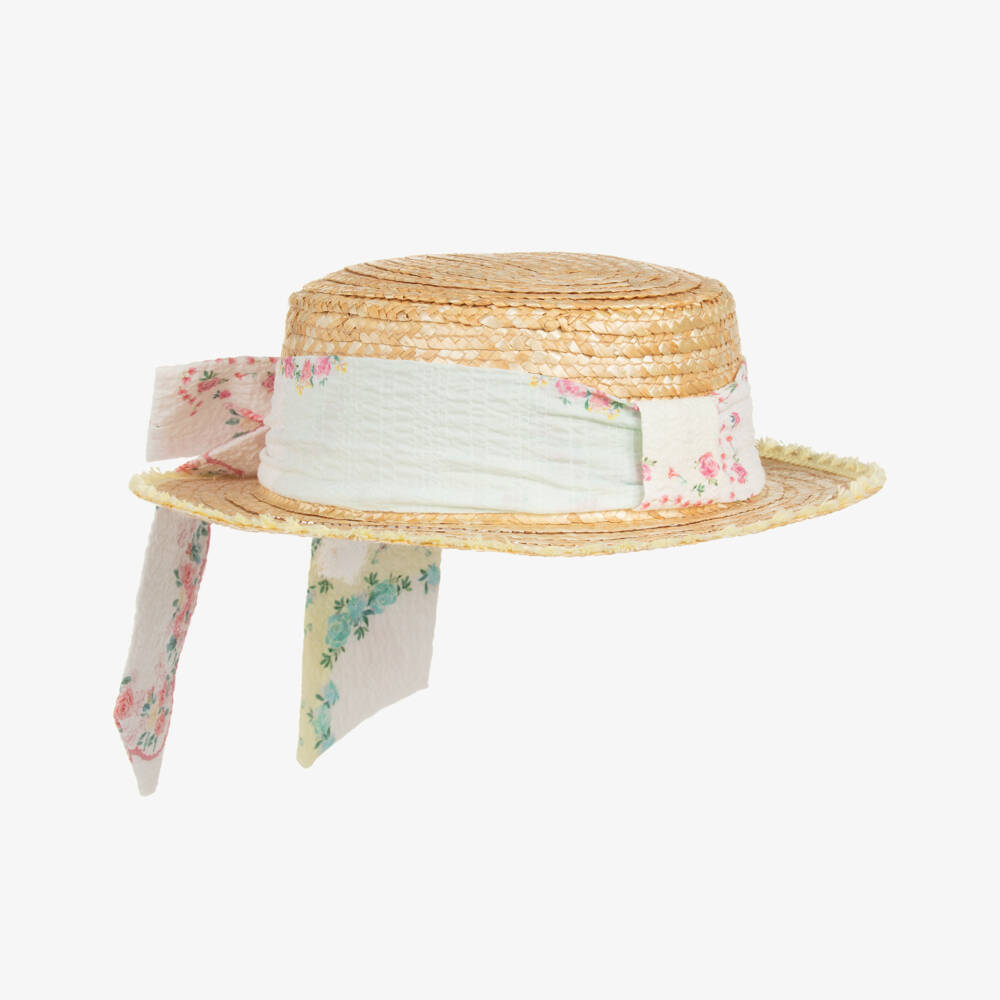 Patachou-Girls Floral Beige Sun Hat | Childrensalon Outlet