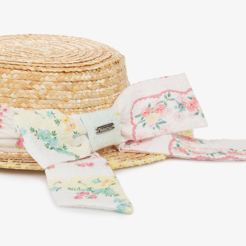 Patachou-Girls Floral Beige Sun Hat | Childrensalon Outlet