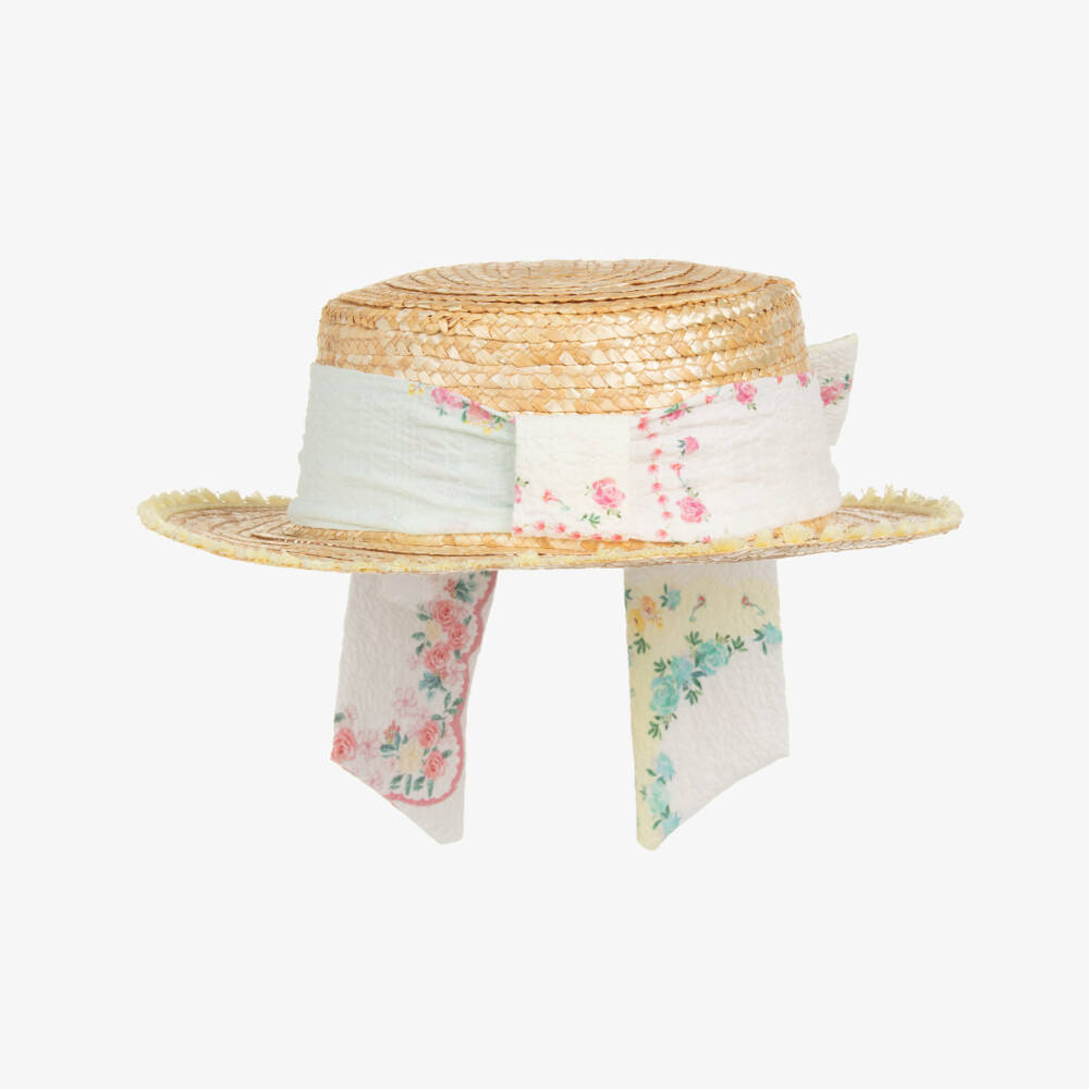 Patachou-Girls Floral Beige Sun Hat | Childrensalon Outlet