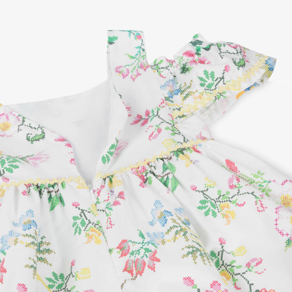 Patachou-فستان بناتي قطني مزين بالورود بأكتاف مكشوفة | Childrensalon Outlet