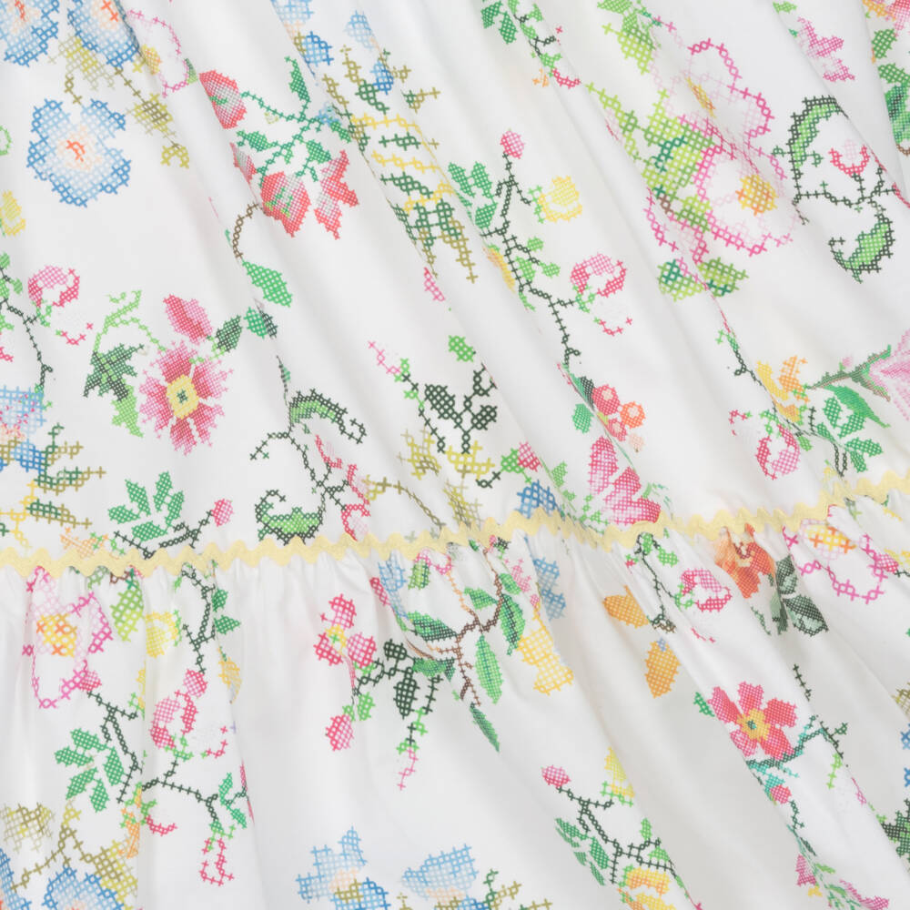 Patachou-فستان بناتي قطني مزين بالورود بأكتاف مكشوفة | Childrensalon Outlet