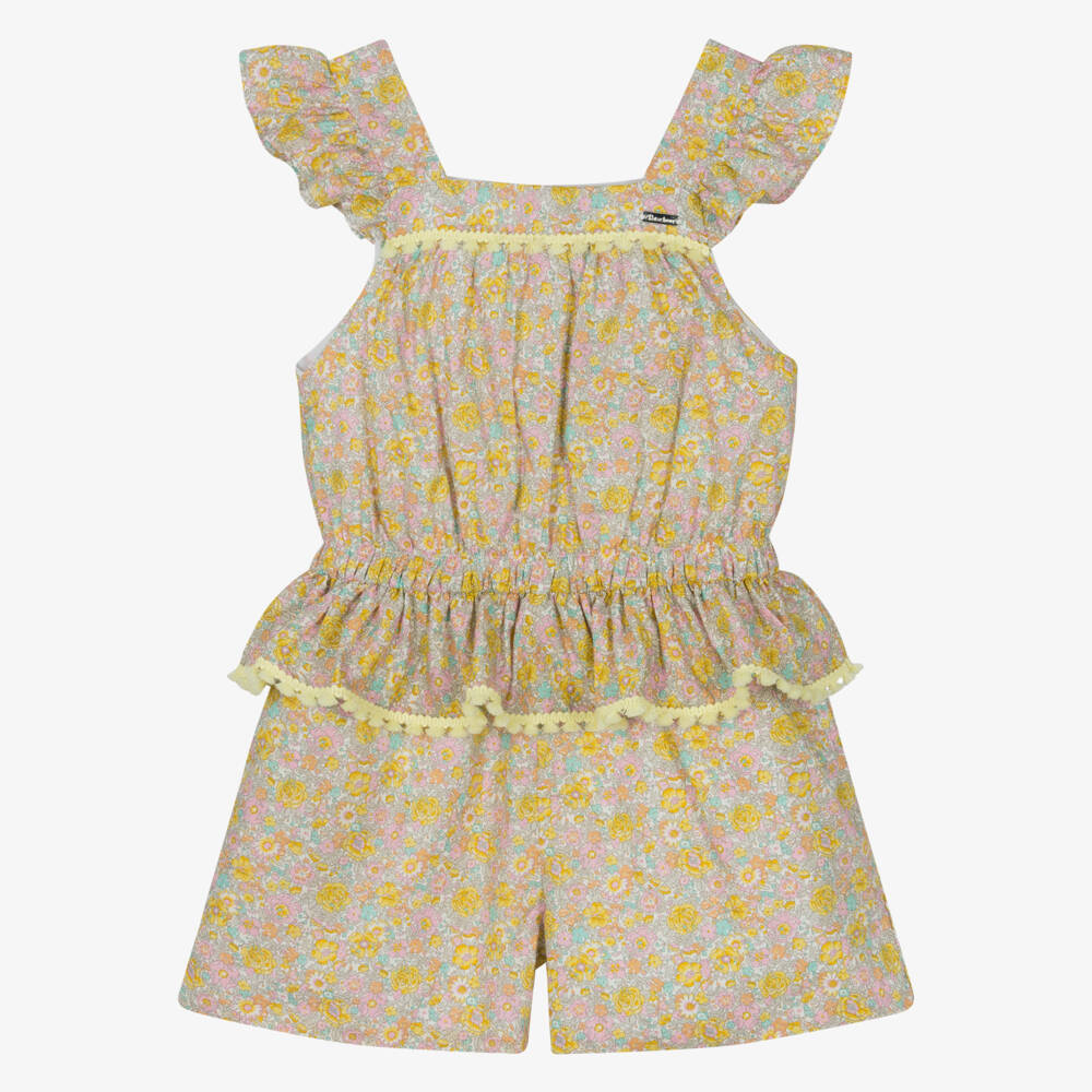 Patachou-Girls Floral Cotton Romper in Sunshine Hues | Childrensalon Outlet