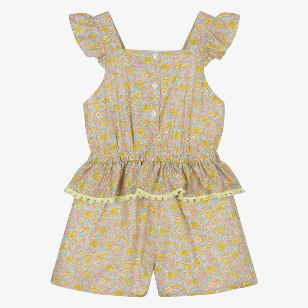 Patachou-Girls Floral Cotton Romper in Sunshine Hues | Childrensalon Outlet