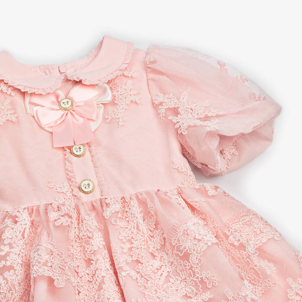 Patachou-Girls Floral Lace Pink Dress | Childrensalon Outlet