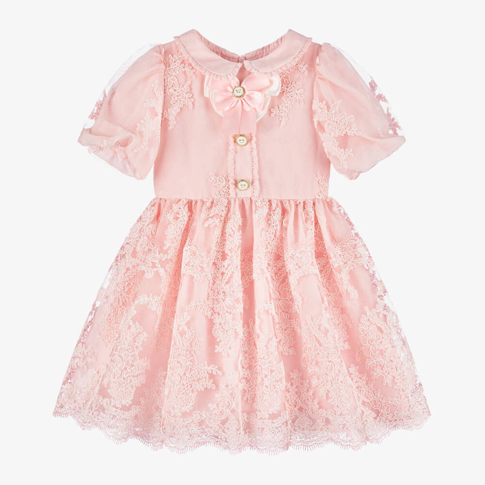 Patachou-Girls Floral Lace Pink Dress | Childrensalon Outlet