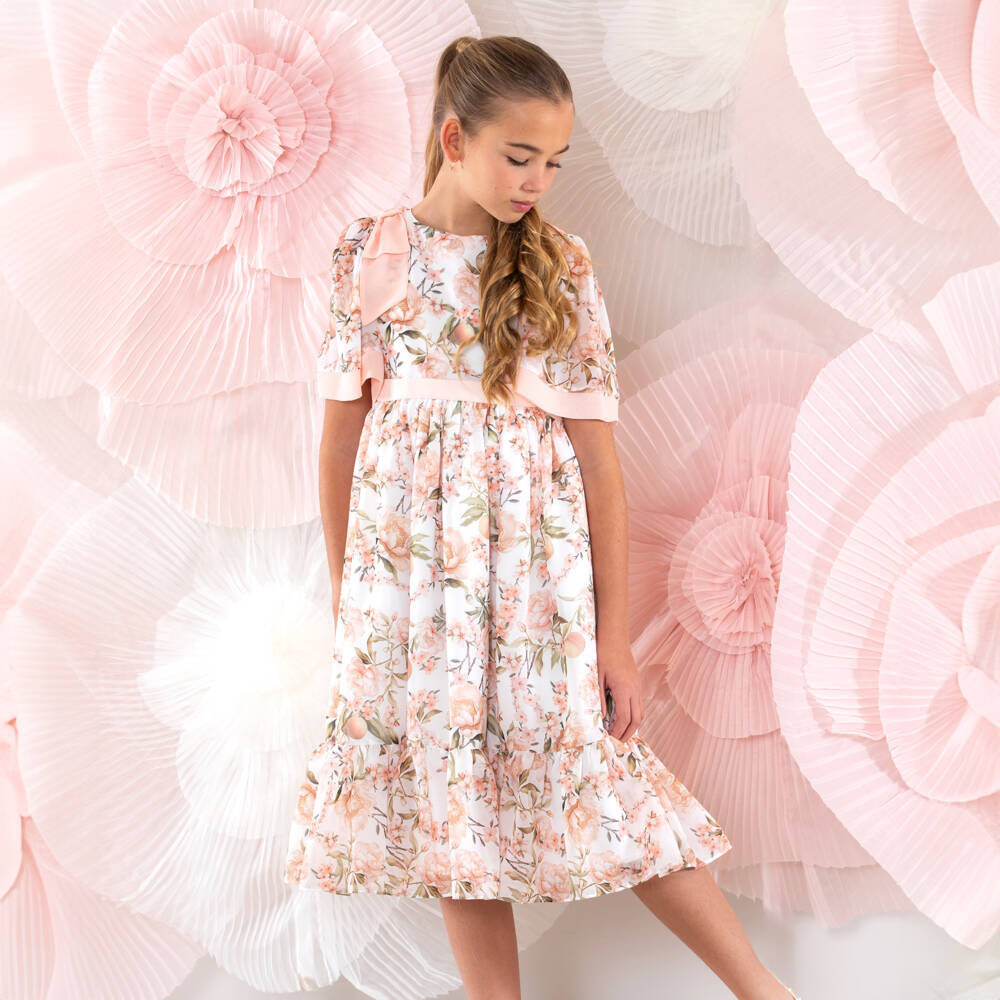 Patachou-Платье шифоновое цветочное персиковое для девочек | Childrensalon Outlet