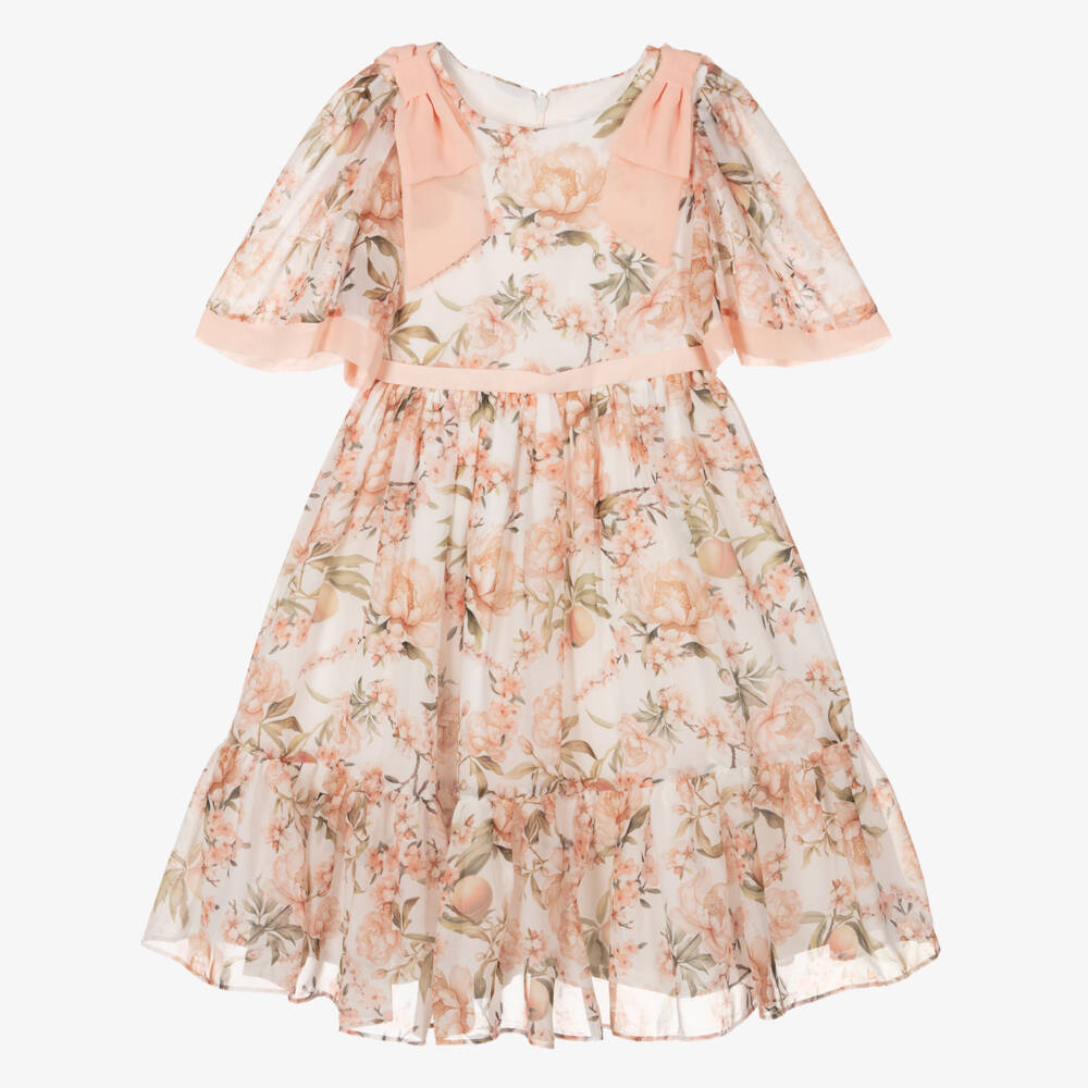 Patachou-Girls Floral Peach Chiffon Gown | Childrensalon Outlet
