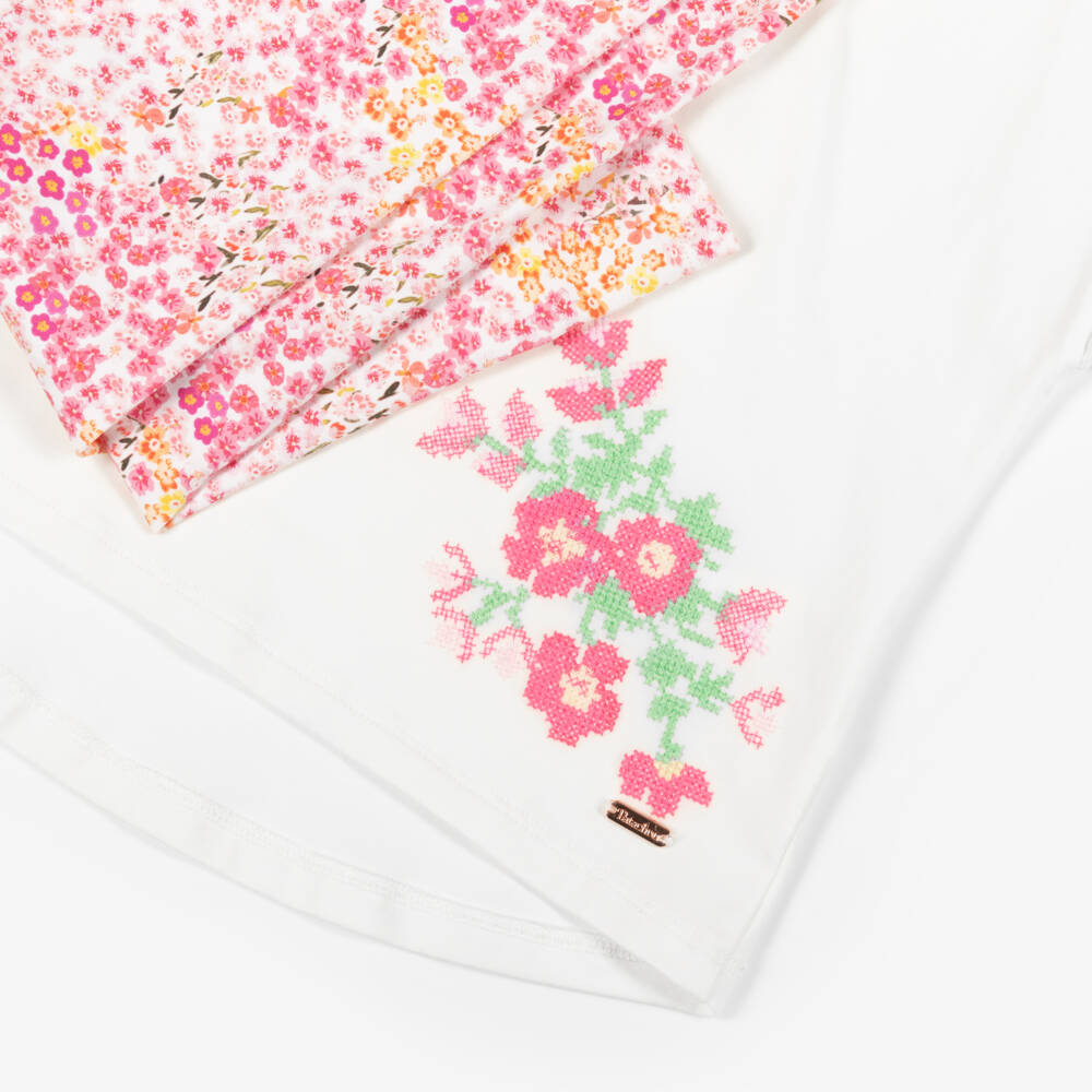 Patachou-Girls Floral Pink Cotton Legging Set | Childrensalon Outlet