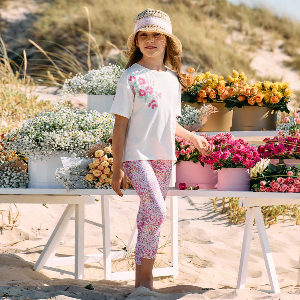 Patachou-Girls Floral Pink Cotton Legging Set | Childrensalon Outlet