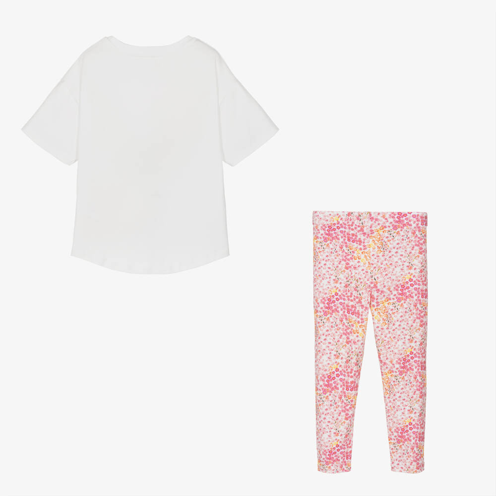 Patachou-Girls Floral Pink Cotton Legging Set | Childrensalon Outlet