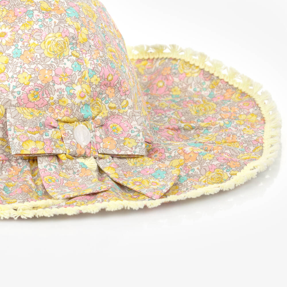 Patachou-Girls Floral Pink Cotton Sun Cap | Childrensalon Outlet