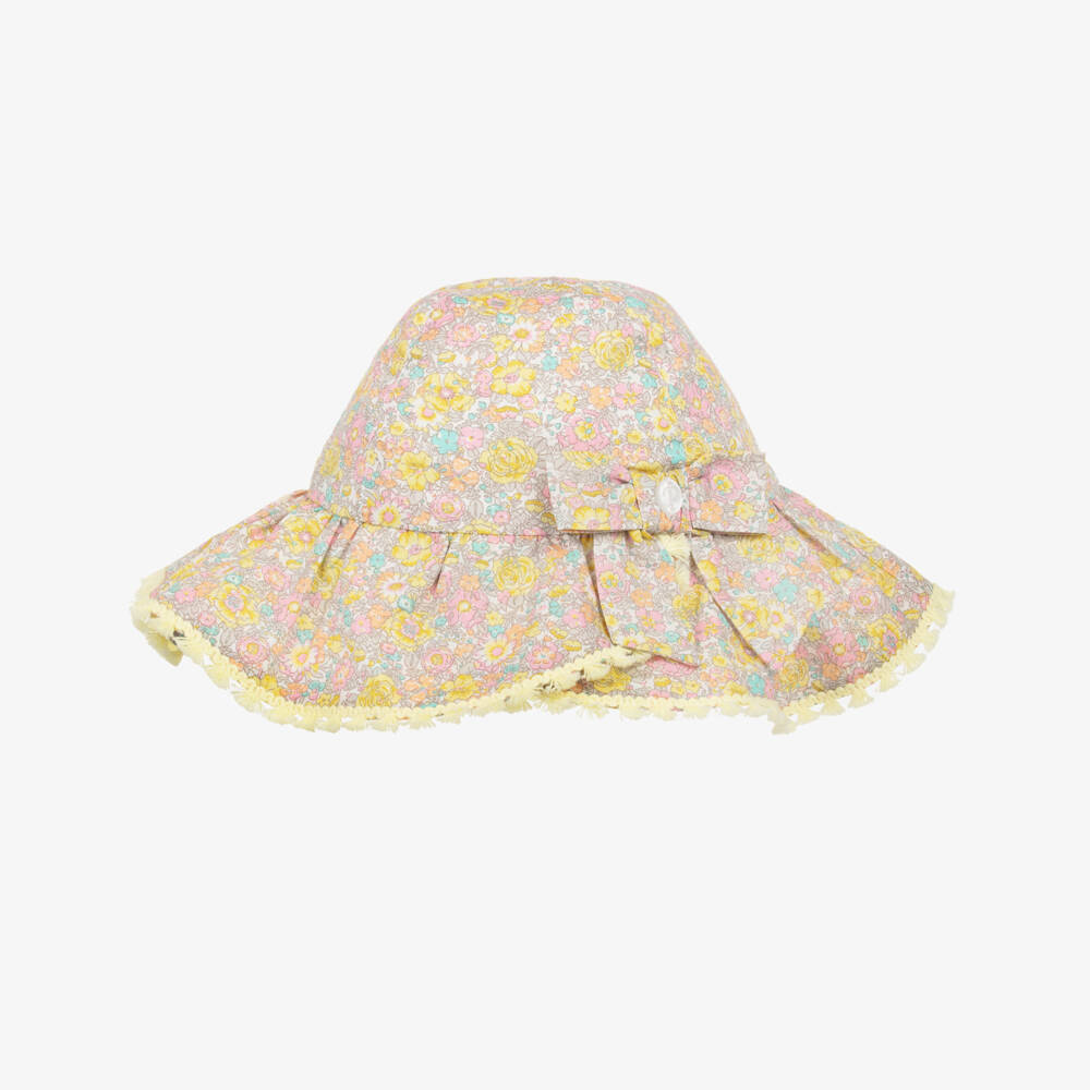 Patachou-Girls Floral Pink Cotton Sun Cap | Childrensalon Outlet