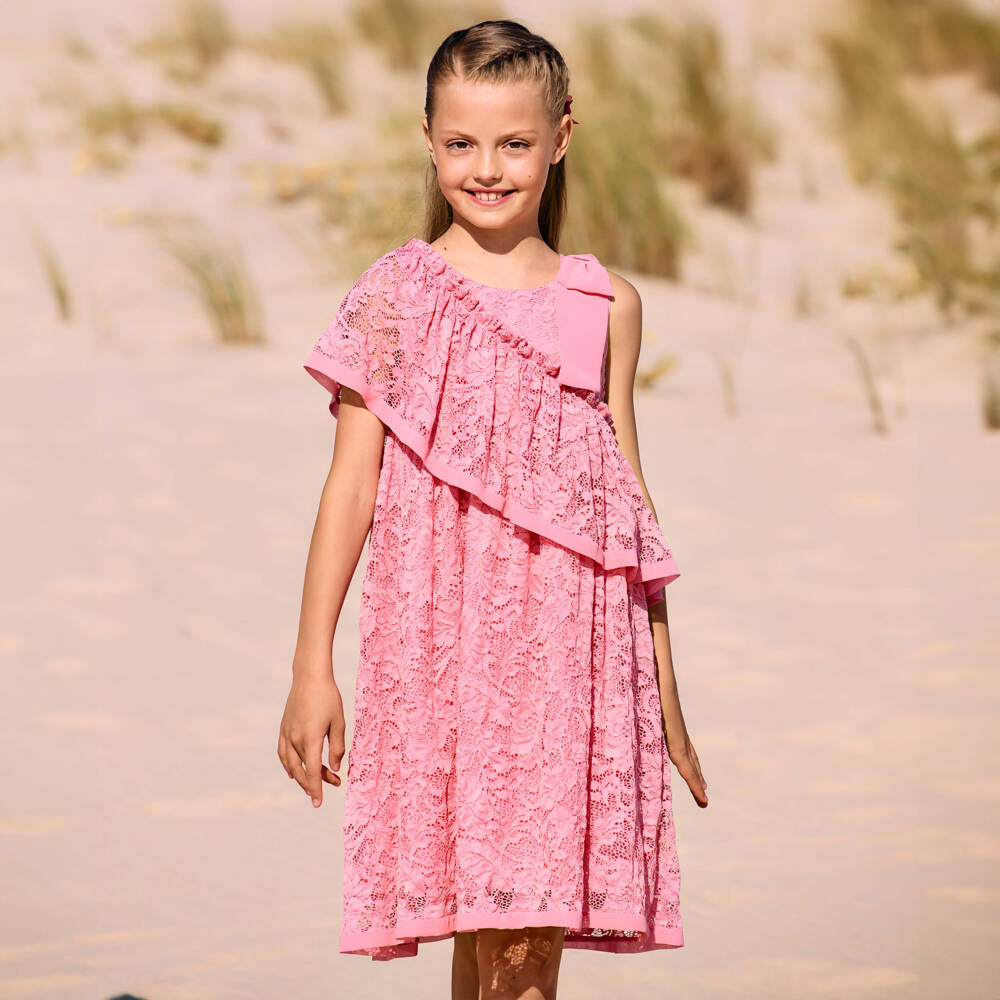 Patachou-Кружевное платье с цветочным узором розового цвета для девочек | Childrensalon Outlet