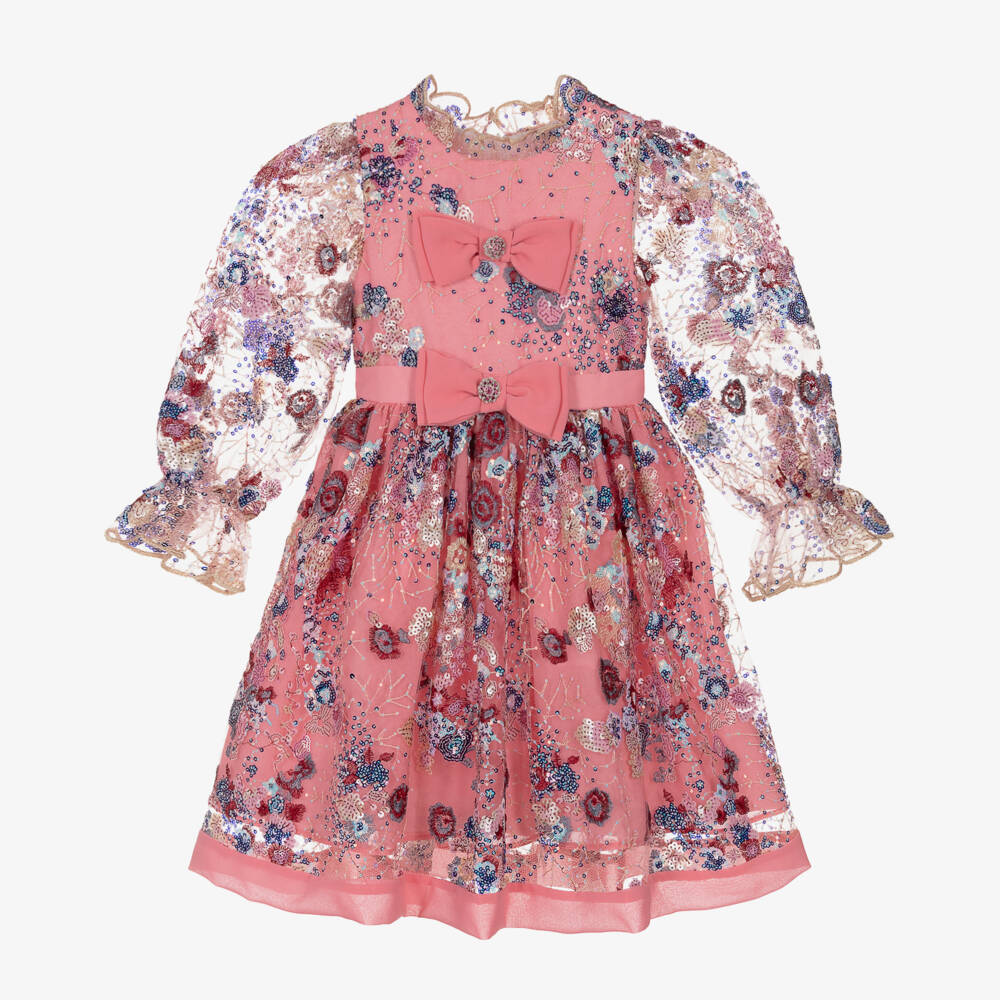 Patachou-Girls Floral Tulle Dress with Bows | Childrensalon Outlet