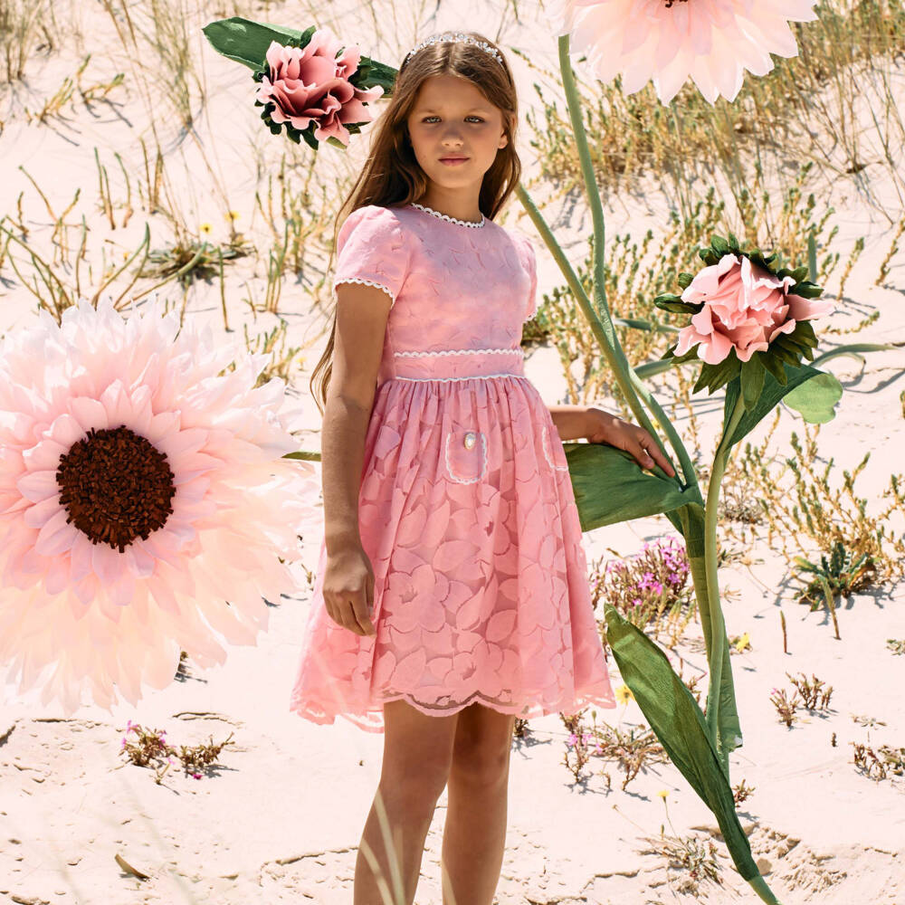 Patachou-Girls Floral Tulle Pink Dress | Childrensalon Outlet