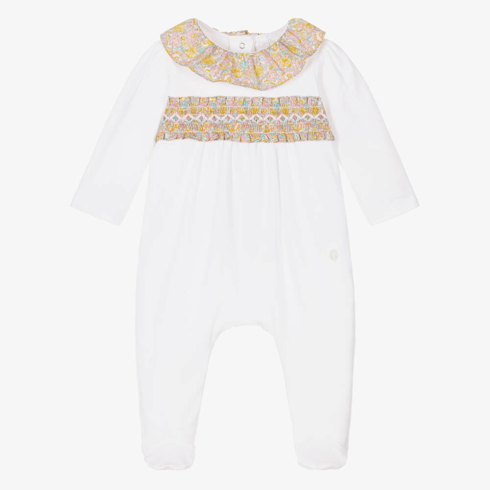 Patachou-Белый хлопковый ромпер с цветочным узором для девочек | Childrensalon Outlet