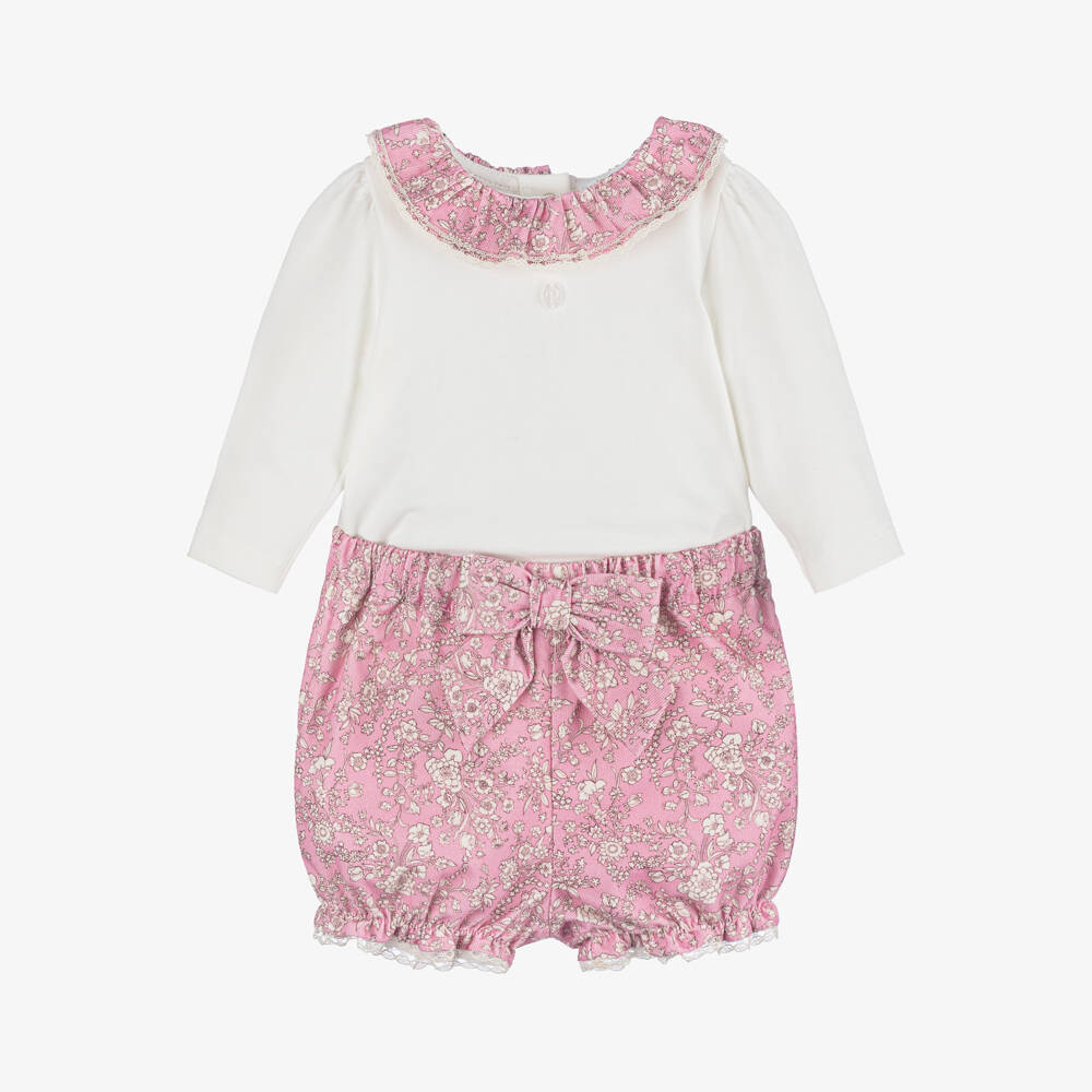 Patachou-Girls Floral White & Pink Shorts Set | Childrensalon Outlet