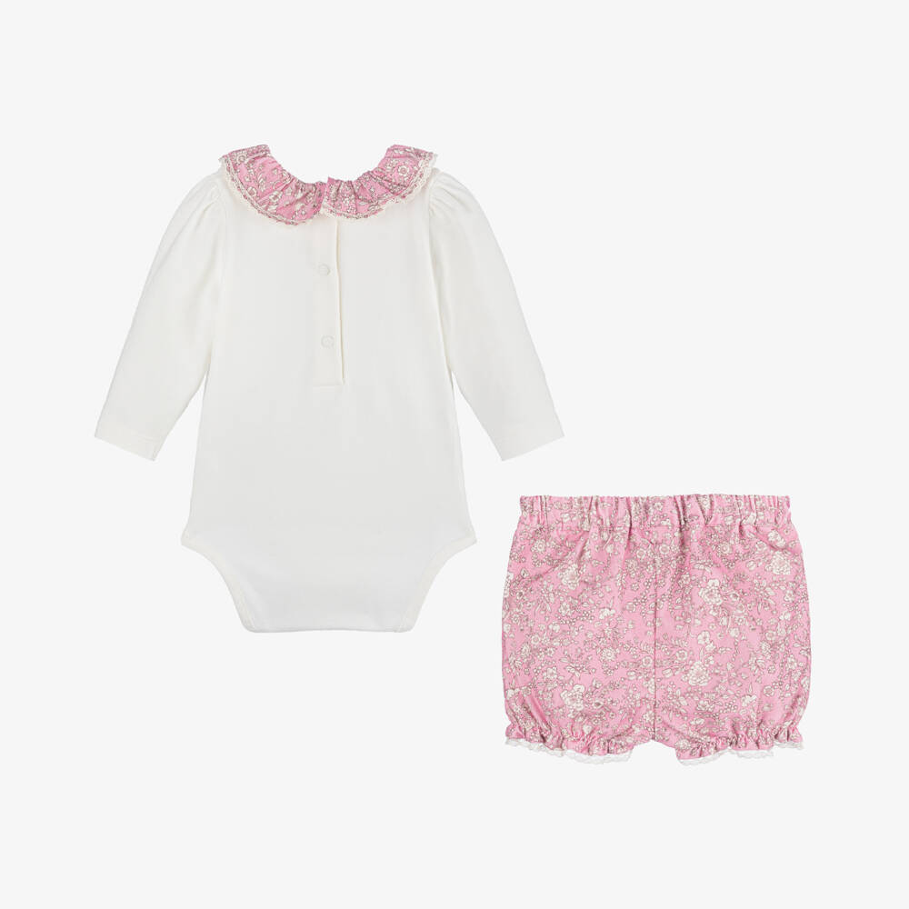 Patachou-Girls Floral White & Pink Shorts Set | Childrensalon Outlet