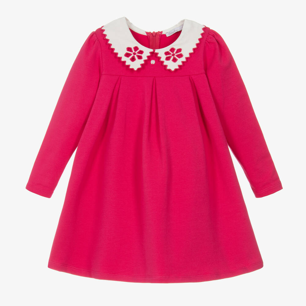 Patachou - Girls Fuchsia Pink Cotton Collared Dress | Childrensalon