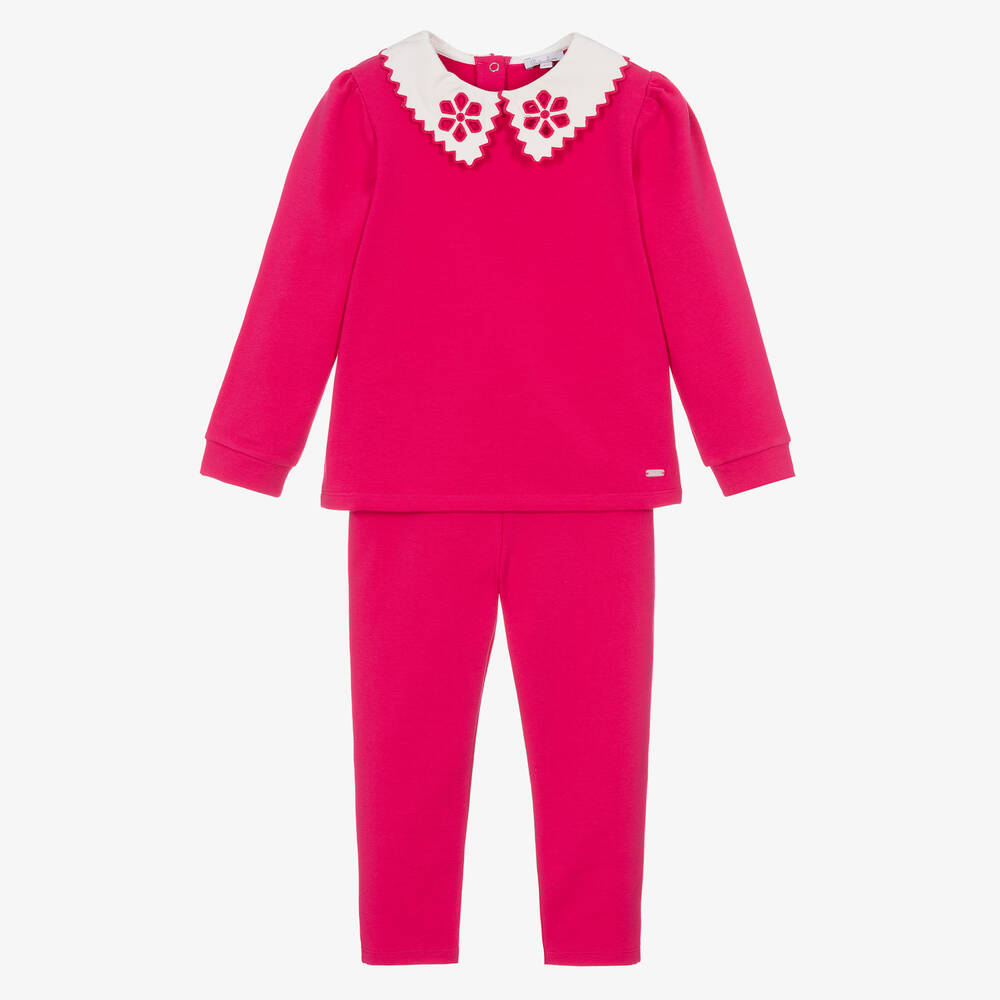 Patachou - Girls Fuchsia Pink Cotton Trouser Set | Childrensalon
