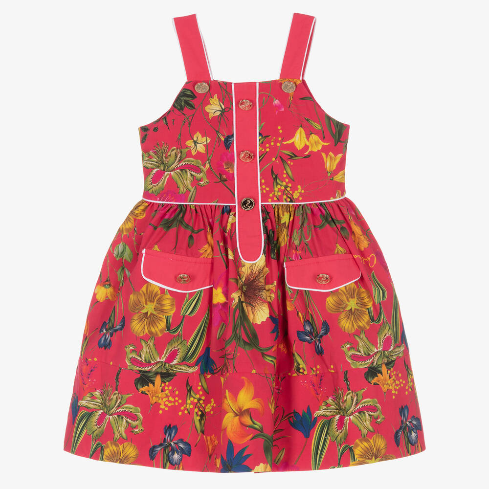 Patachou - Girls Fuchsia Pink Floral Print Dress | Childrensalon