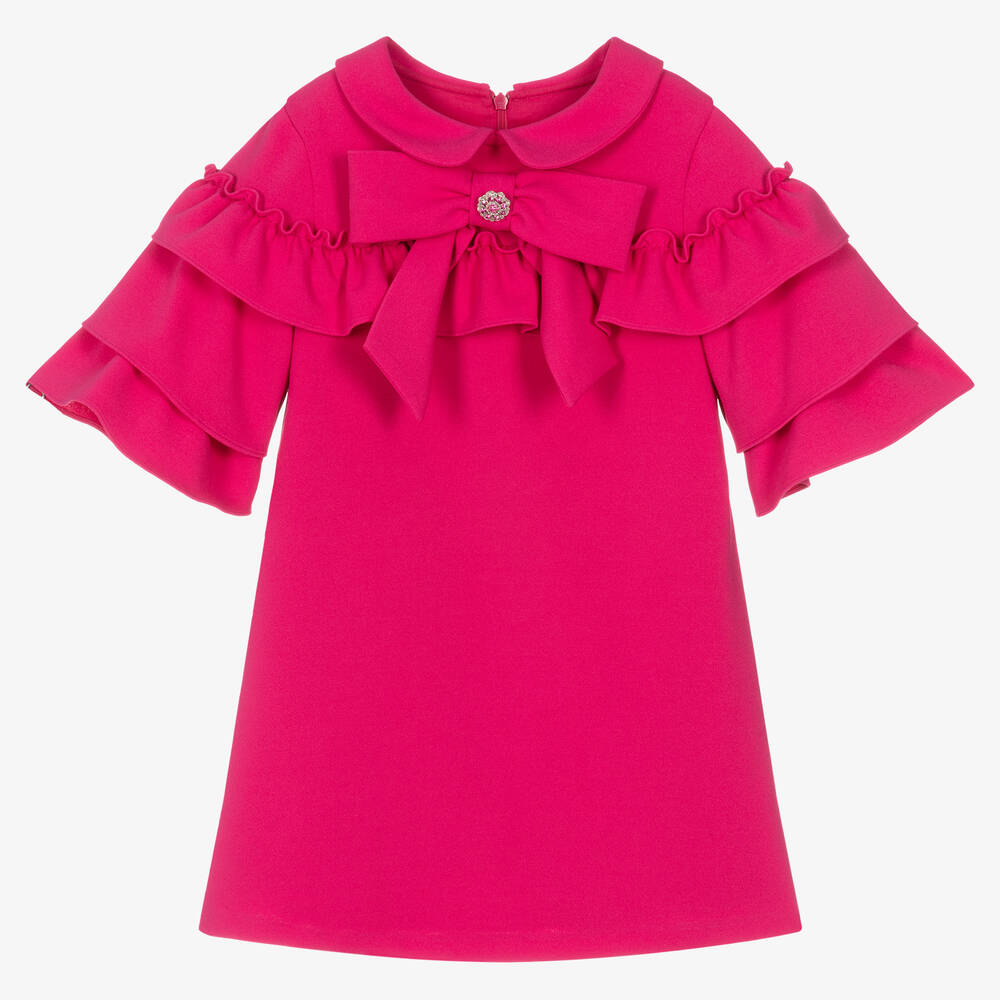 Patachou - Girls Fuchsia Pink Ruffle Shift Dress | Childrensalon