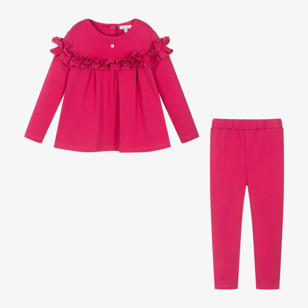 Patachou-Girls Fuchsia Ruffle Leggings Ensemble | Childrensalon Outlet