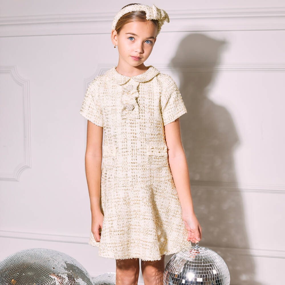 Patachou-Girls Glittering Ivory Dress | Childrensalon Outlet