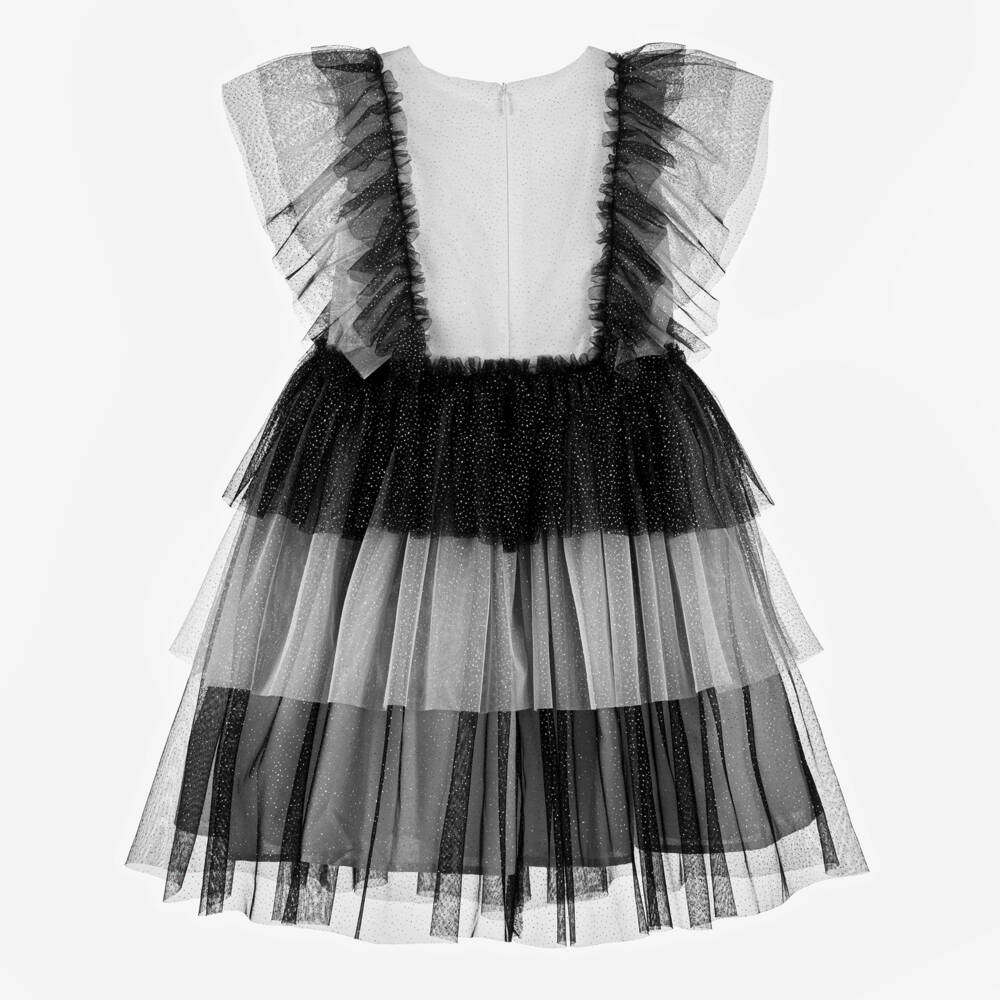 Patachou-فستان فضي لامع وأسود للبنات | Childrensalon Outlet