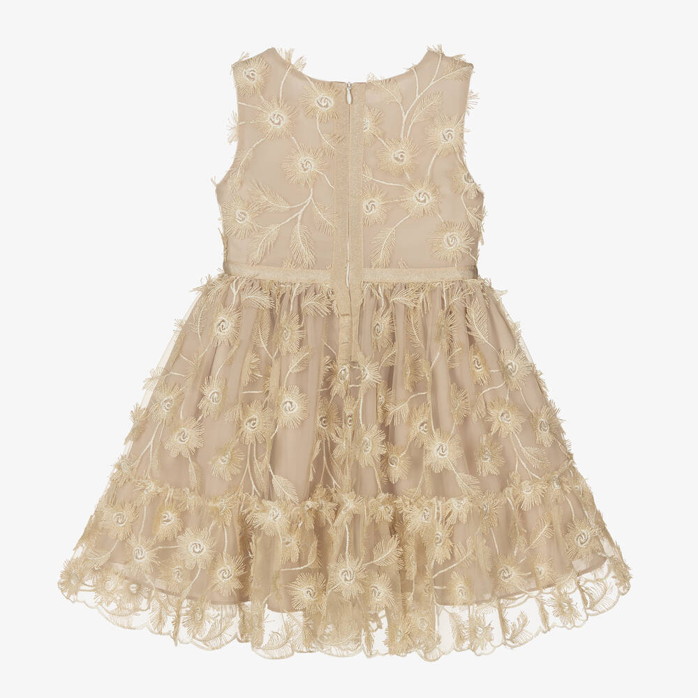 Patachou Girls Gold Floral Tulle Dress Childrensalon Outlet