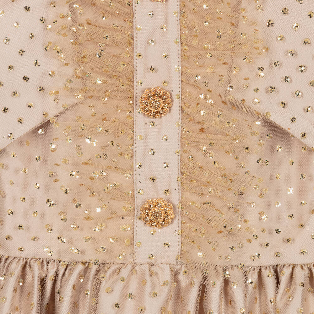 Patachou-Girls Gold Glitter Polka Dot Dress | Childrensalon Outlet