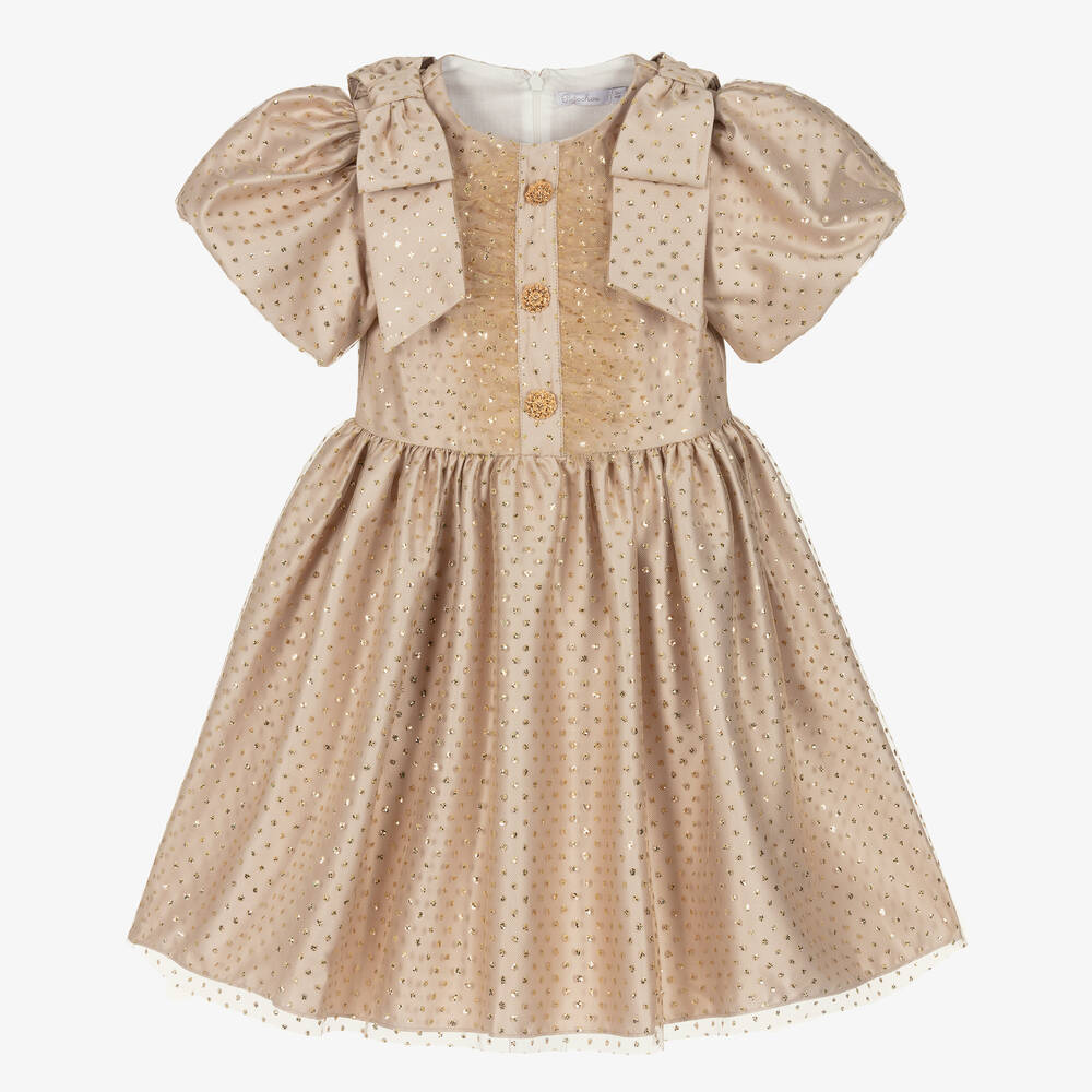 Patachou-Girls Gold Glitter Polka Dot Dress | Childrensalon Outlet