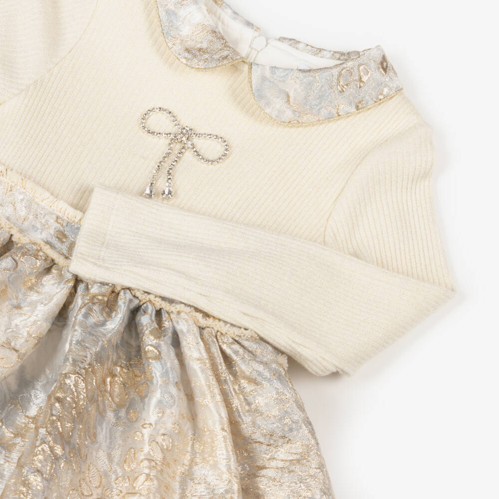 Patachou-Girls Gold & Ivory Glitter Dress | Childrensalon Outlet