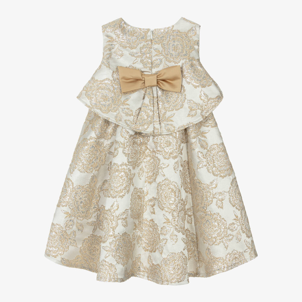 Patachou-Girls Gold Jacquard Satin Dress | Childrensalon Outlet