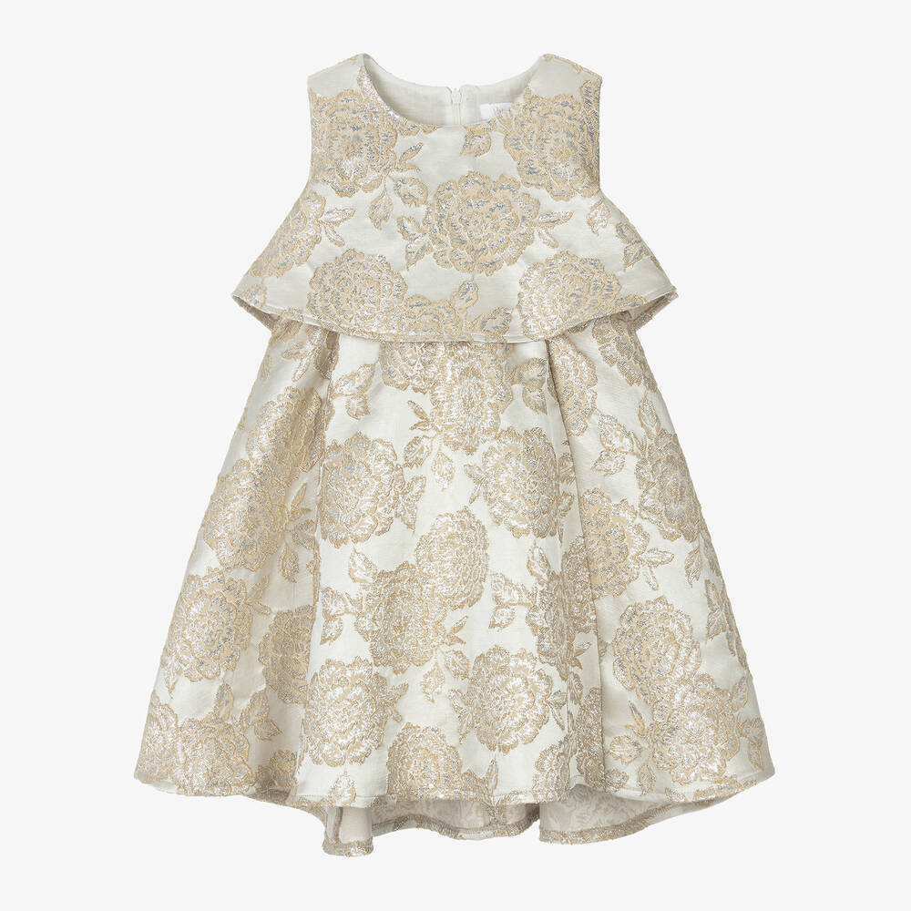 Patachou-Girls Gold Jacquard Satin Dress | Childrensalon Outlet