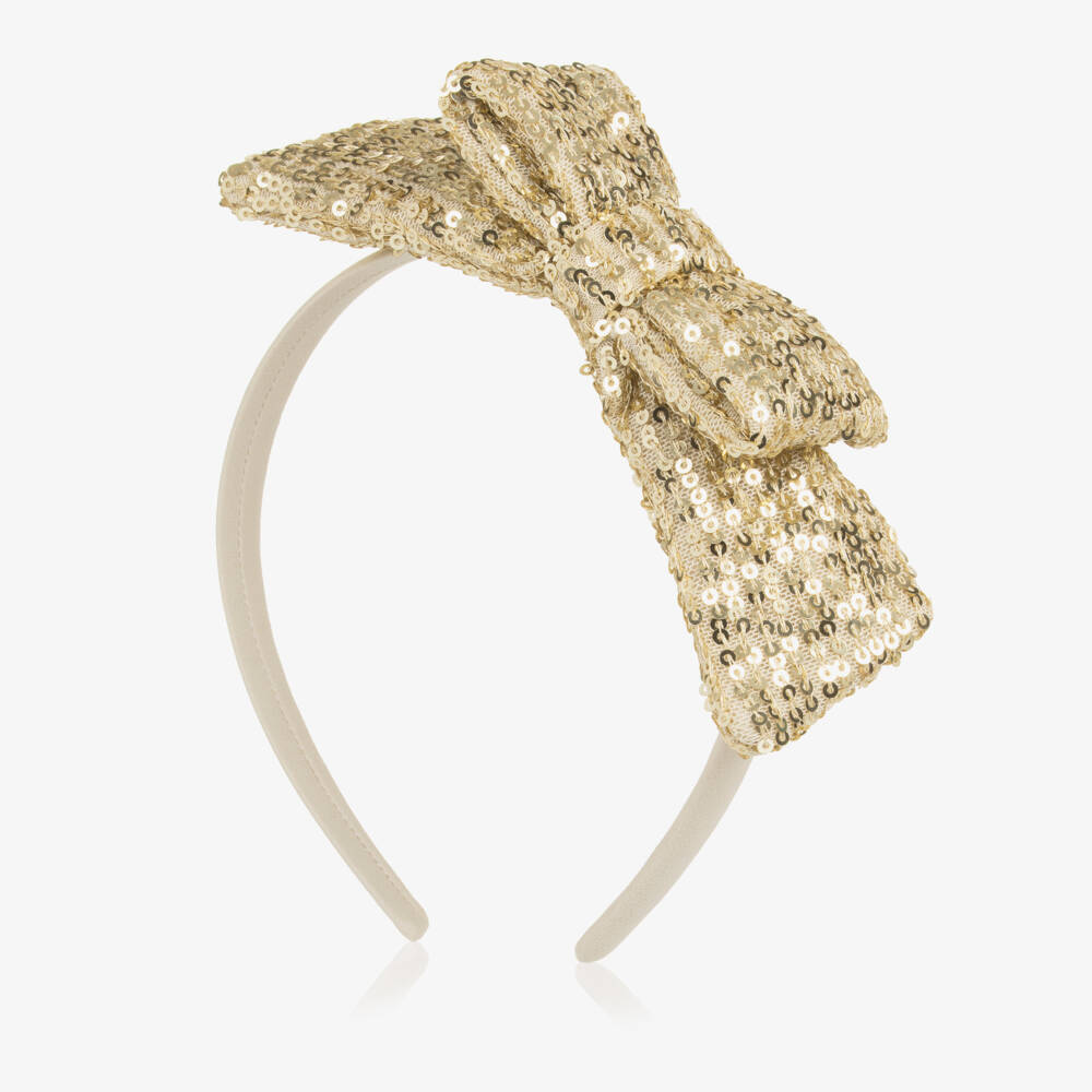 Patachou-Girls Gold Sequin Bow Hairband | Childrensalon Outlet