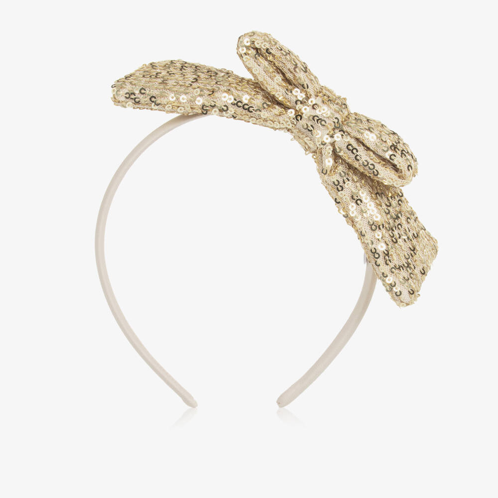 Patachou-Girls Gold Sequin Bow Hairband | Childrensalon Outlet