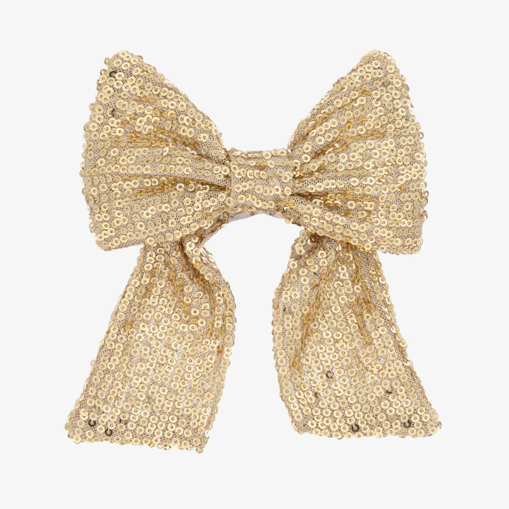 Patachou-Girls Gold Sequinned Tulle Bow Hair Clip (13.5cm) | Childrensalon Outlet