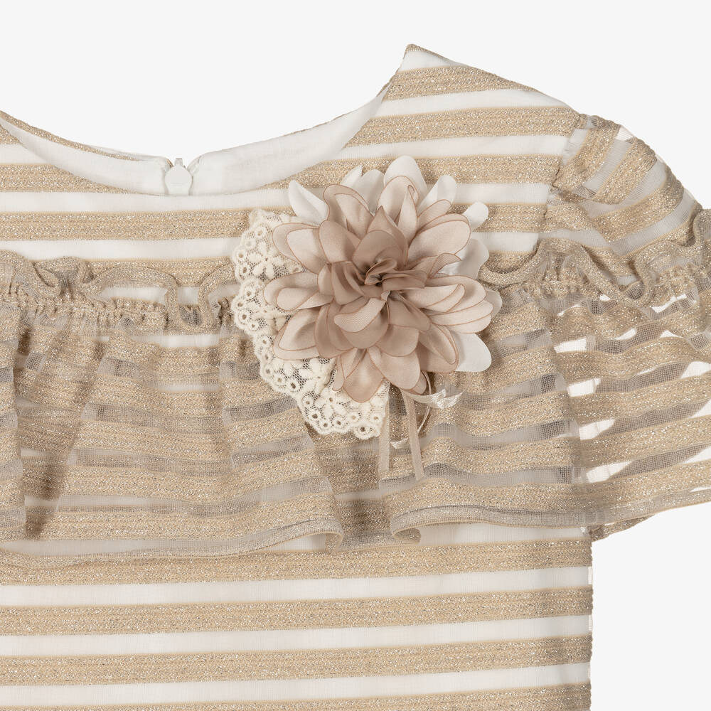 Patachou-Золотистое платье из тюля в полоску | Childrensalon Outlet