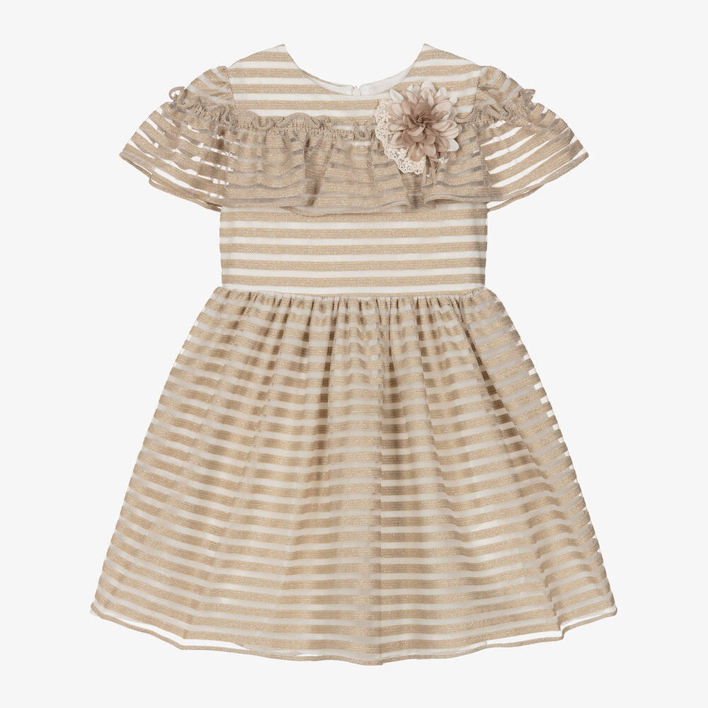 Patachou-Girls Gold Striped Tulle Dress | Childrensalon Outlet