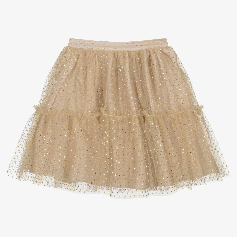 Patachou - Girls Gold Tulle Polka Dot Skirt | Childrensalon