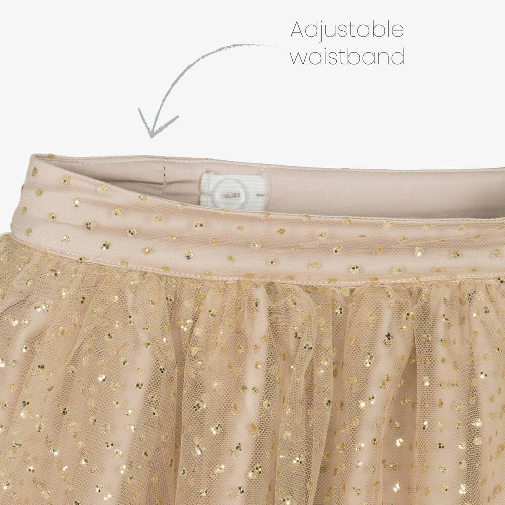 Patachou-Girls Gold Tulle Polka Dot Skirt | Childrensalon Outlet