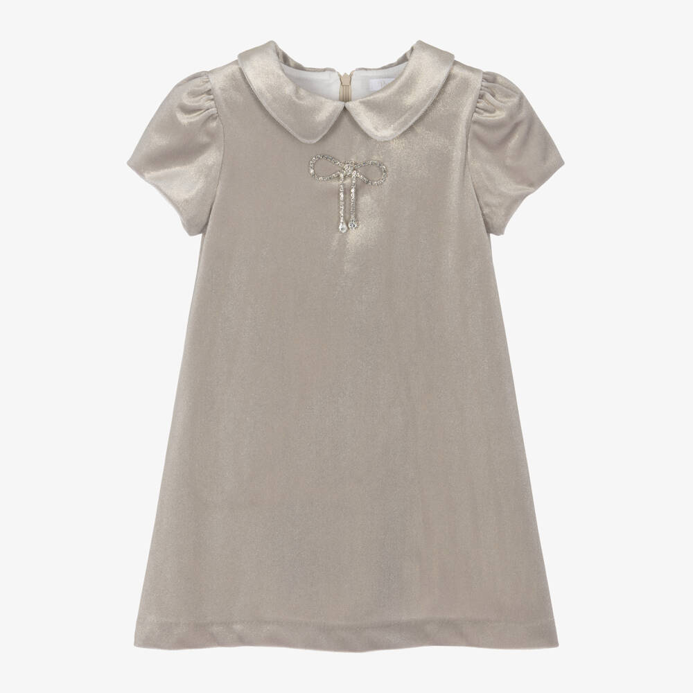 Patachou-Girls Gold Velvet Bow Dress | Childrensalon Outlet