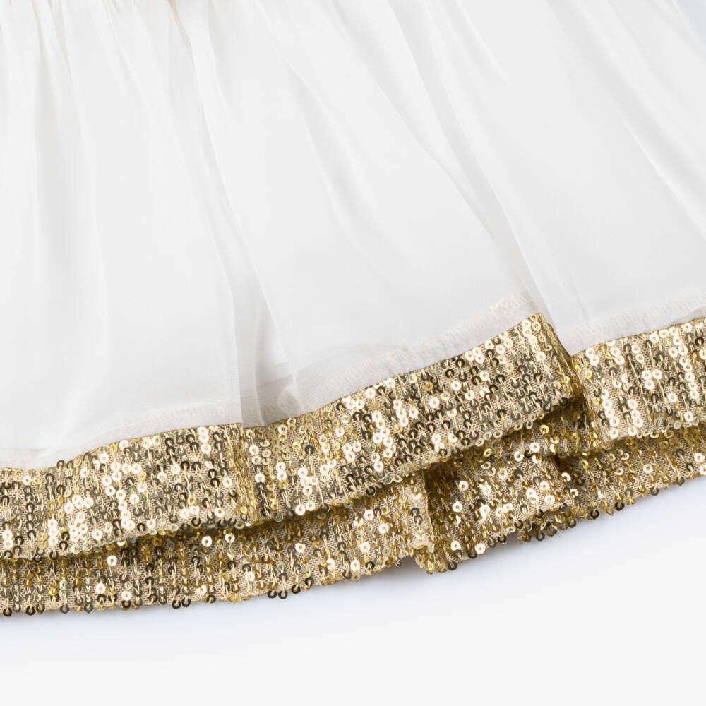 Patachou-Girls Gold & White Sequin Chiffon Dress | Childrensalon Outlet