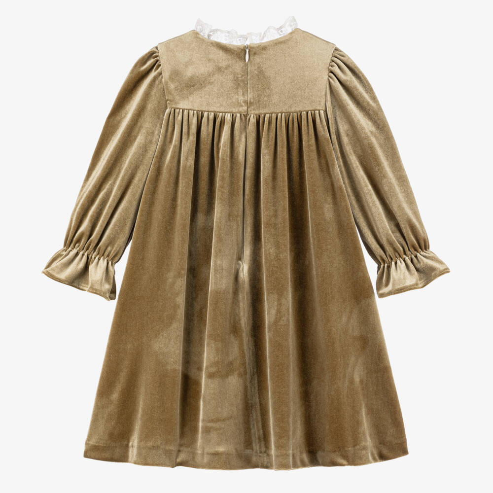 Patachou-Girls Golden Velour Frock | Childrensalon Outlet