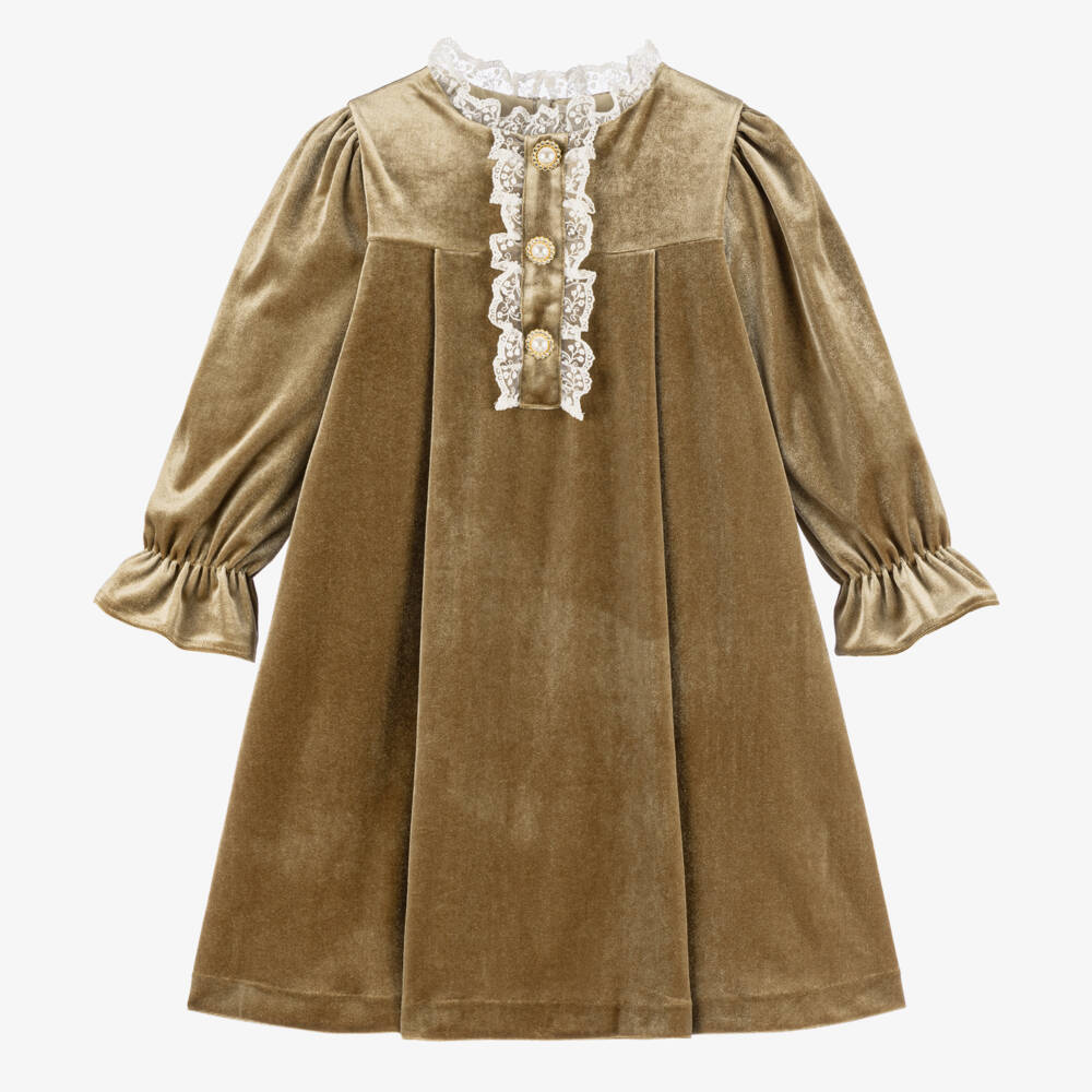 Patachou-فستان مخمل لون بيج | Childrensalon Outlet