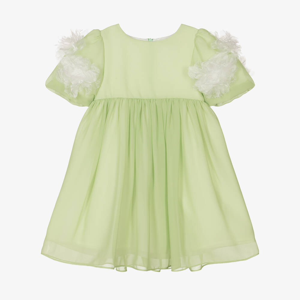 Patachou - Зеленое платье с цветами на рукавах | Childrensalon
