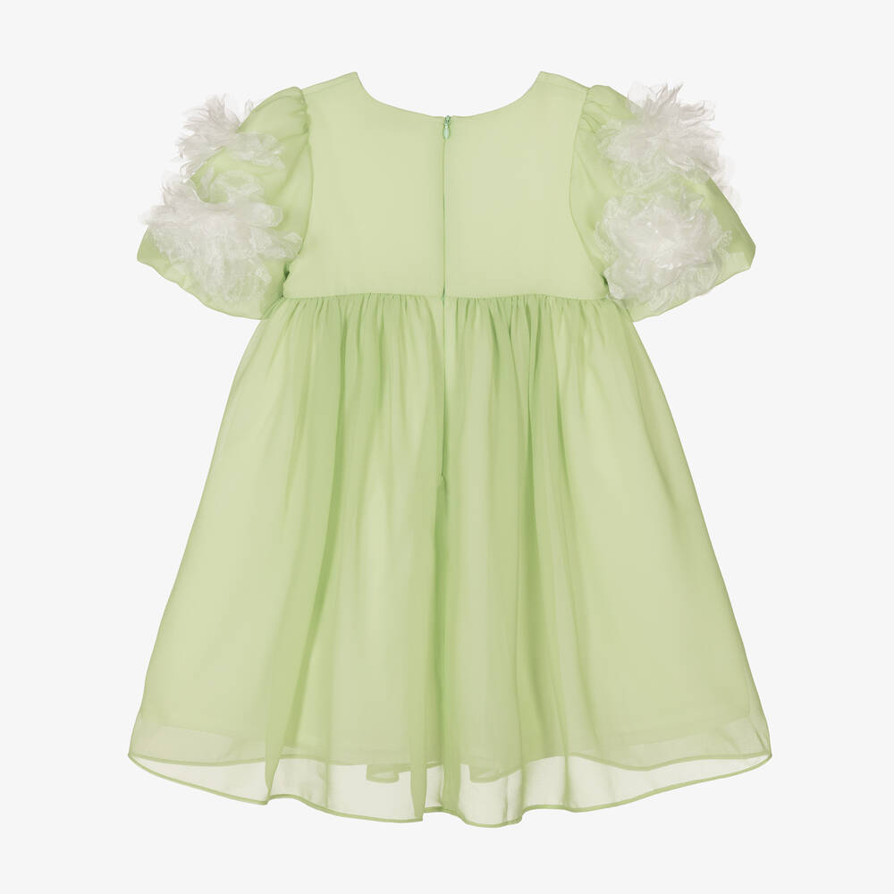 Patachou-Girls Green Bouquet Sleeve Dress | Childrensalon Outlet