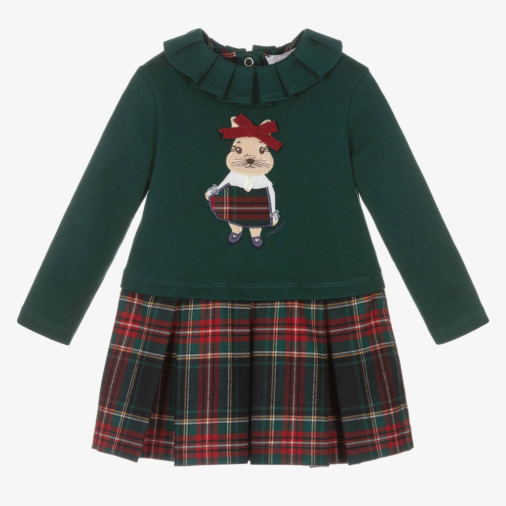 Patachou-Girls Green Bunny Tartan Dress  | Childrensalon Outlet