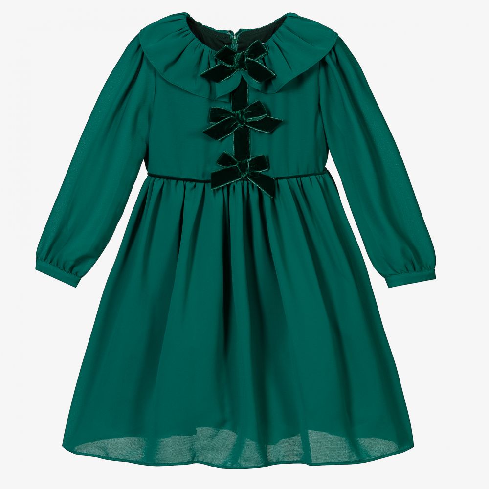 Patachou - Зеленое шифоновое платье с бантами для девочек | Childrensalon